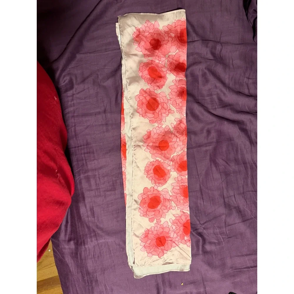 Floral Print Rectangular Scarf Pink Red Cream Silky Lightweight Neck Wrap Access